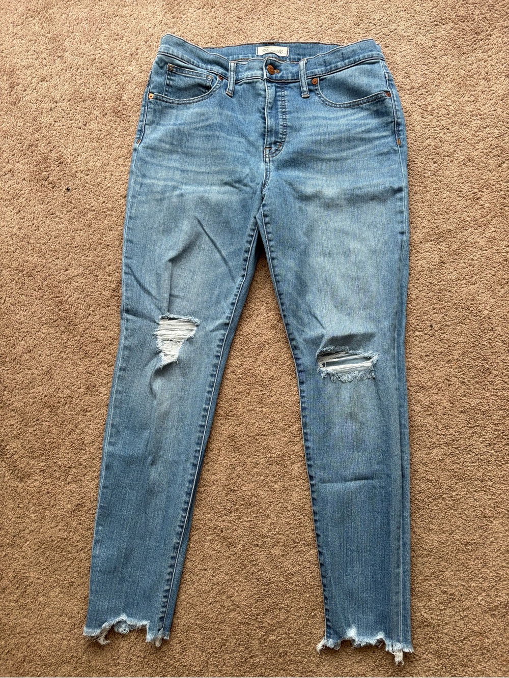 Madewell Medium Blue Ripped Skinny Jeans